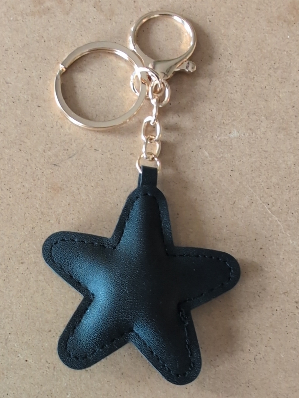 Black Star Vegan Leather Keychain with Gold Hardware